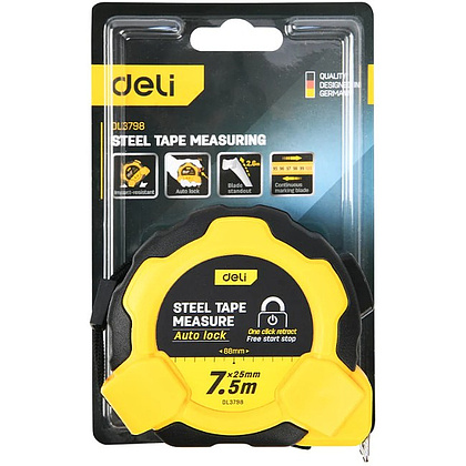 Рулетка Deli YS EDL3798, 7,5 м х 25 мм, желтый, черный - 12