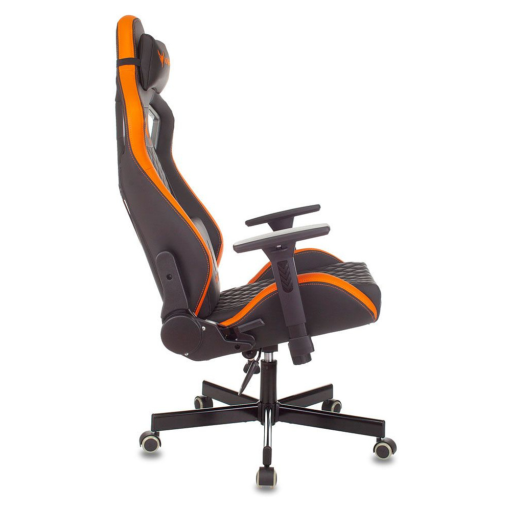 Кресло игровое Бюрократ "Knight Outrider", экокожа, металл, черный, оранжевый, ромбик - 3