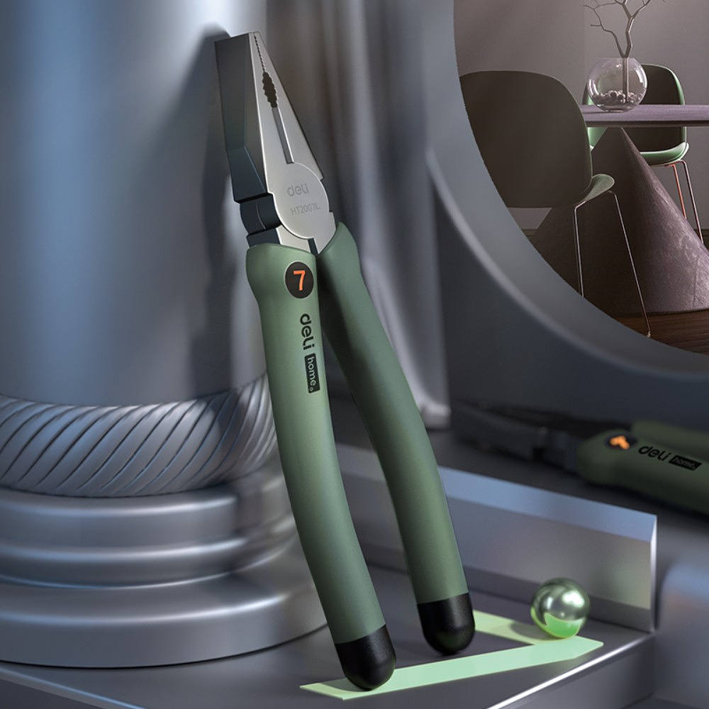 Плоскогубцы Deli HS EHT2007L, 180 мм, Soft Touch, зеленый - 4