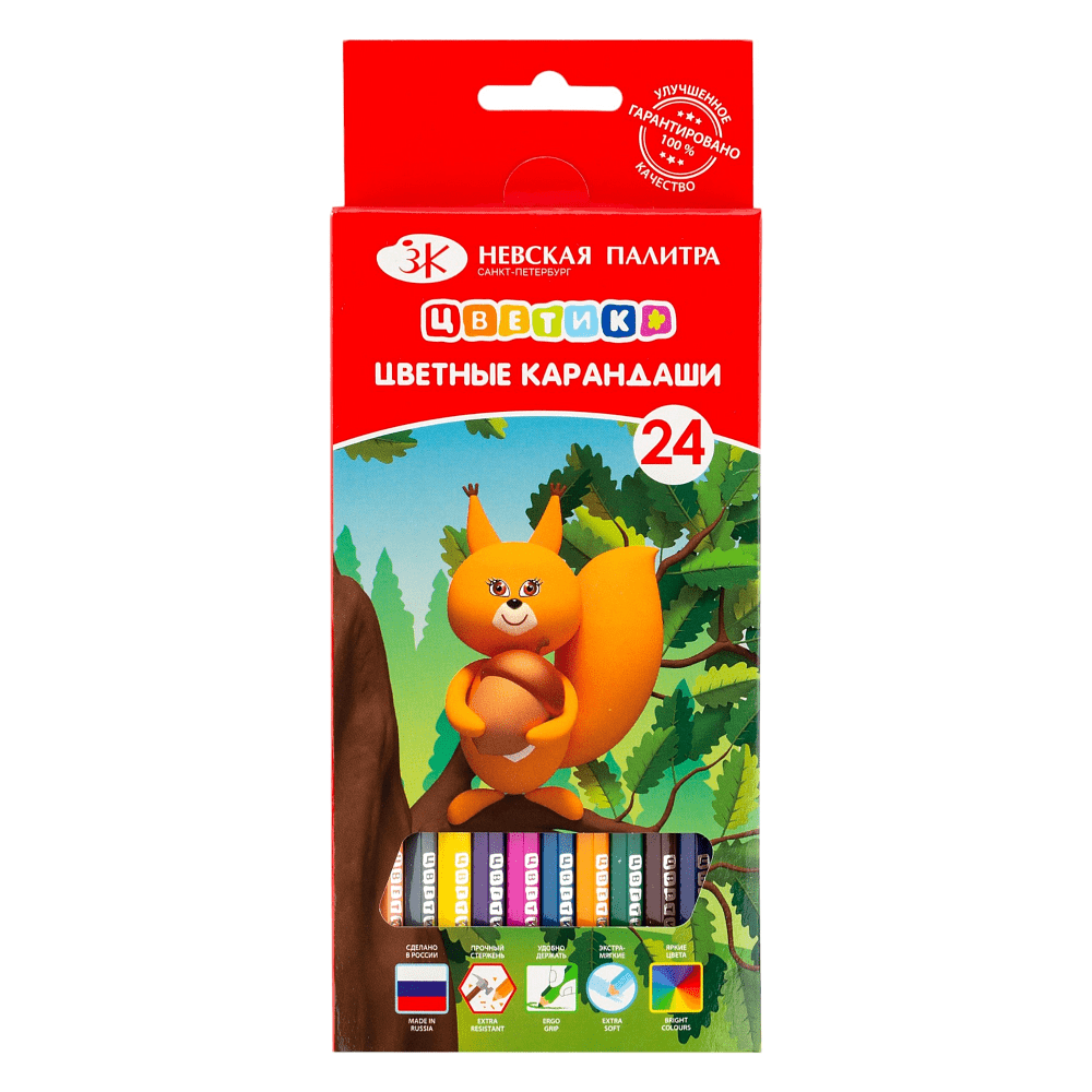 Цветные карандаши "Цветик", 24 шт, шестигранные