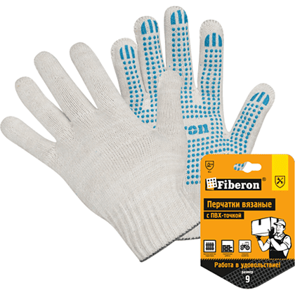 Перчатки трикотажные х/б, с ПВХ покрытием Точка из 6-и нитей, 10 кл. вязки, белый, в и/у