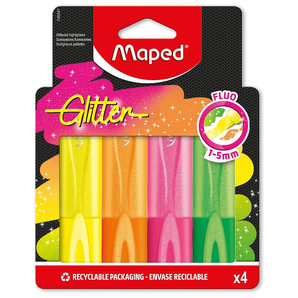 Набор маркеров текстовых "Glitter", 5 мм, скошенный, 4 цвета