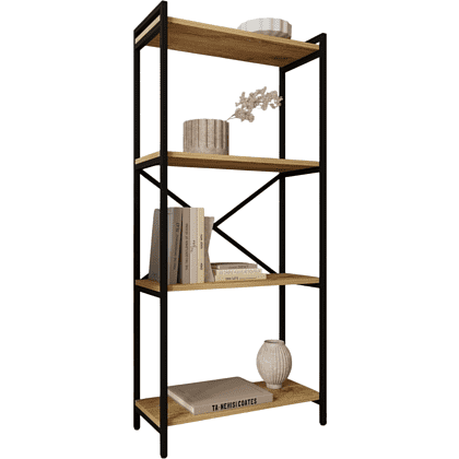 Стеллаж ALLERD RION, черный муар, 675х300х1500, дуб нокс