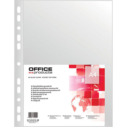 Файл (папка-карман) "Office products", A4, 100 шт, 40 мкм, прозрачный