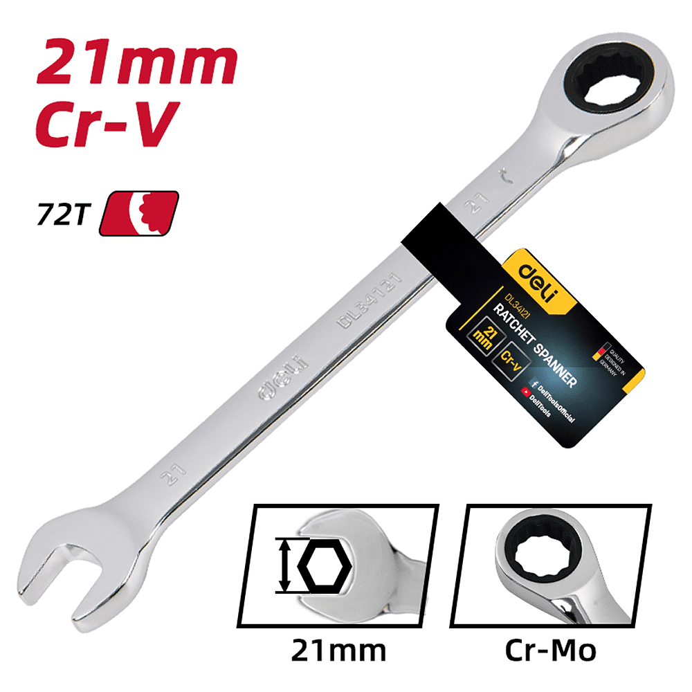 Ключ комбинированный Deli YS EDL34121, 21 мм, с трещоткой, 72 зуба - 6