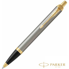 Ручка шариковая автоматическая "Parker IM Brushed Metal GT", 0.7 мм, серебристый, золотистый, стерж. синий