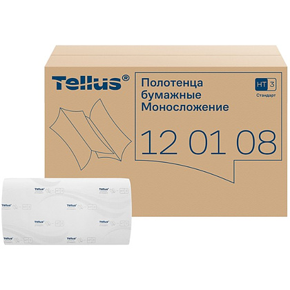 Полотенца бумажные Tellus Синглфолд Стандарт, листовые, 1-сл., 250 листов, H3 - 4