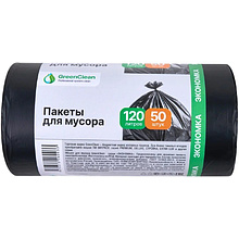 Мешки для мусора GreenClean Экономка, ПНД, 20 мкм, 65х100 см, 120 л, 50 шт/рулон, черный