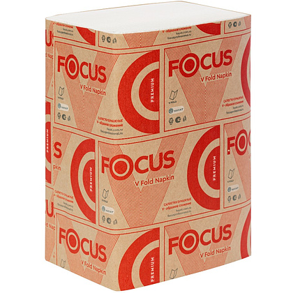 Салфетки бумажные Focus Premium, 23х16,8 см, 2 слоя, V – сложение, белый, 200 листов
