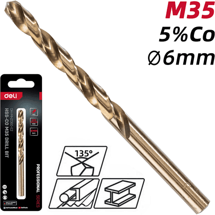 Сверло по металлу Deli RS EDH-MHZ060-E2, 6.0 мм, DIN 338, HSCo 5% - 2