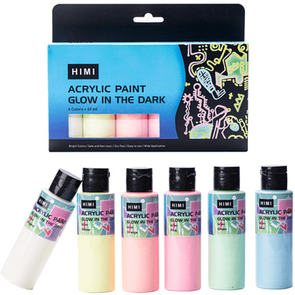 Краски акриловые "Himi", 6 цветов, светящиеся в темноте, флаконы - 2