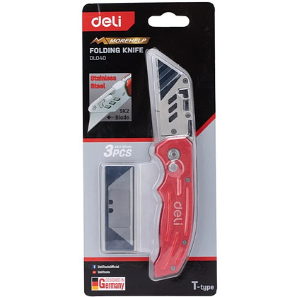 Нож строительный складной Deli RS EDL040, трапеция, 19T, красный - 16