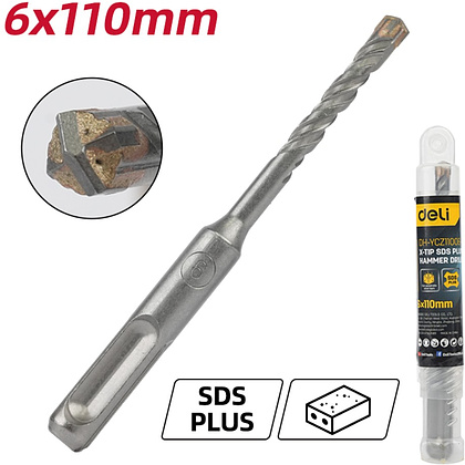 Бур по бетону Deli YS EDH-YCZ11006-E1, 6x110 мм, X-Tip, SDS-PLUS - 2