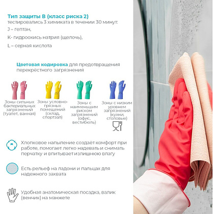 Перчатки латексные HQ Profiline, р-р S, с х/б покрытием, зеленый - 10