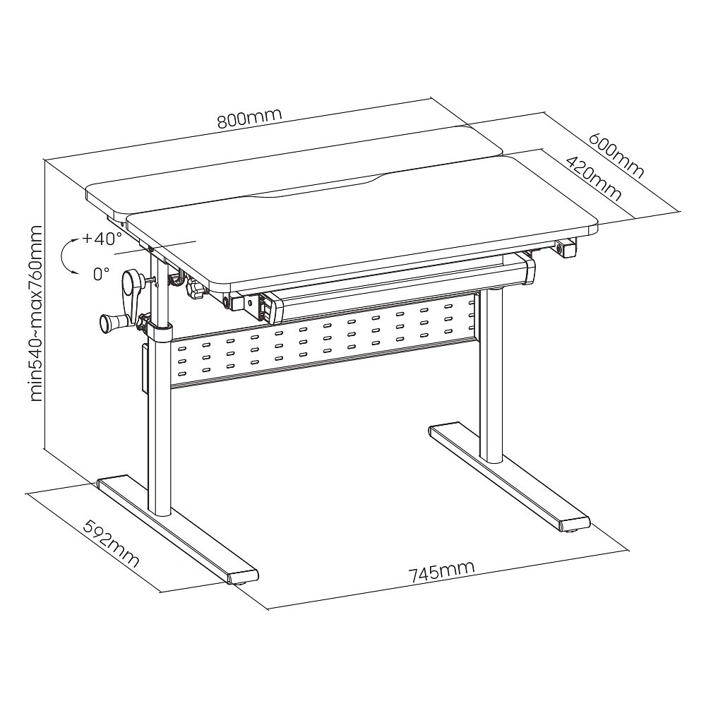 Стол Ergosmart E602 GREY, 800х600х(540-760) мм - 7