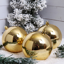 Шар елочный "Глянец", 10 см,, пластик, золотой, 3шт/уп.