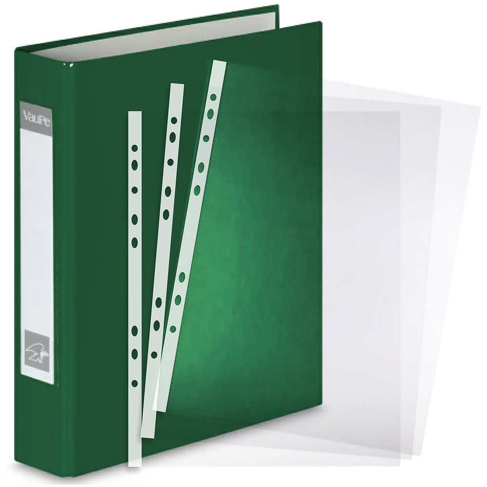 Набор папка на 4 кольца "VauPe", зеленый + файлы "Inter-folia", 100 шт
