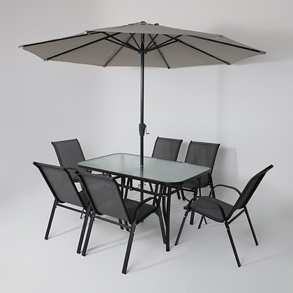 Комплект мебели садовой AksHome SUNBEAM (стол 1 шт, 6 кресел, зонт 1 шт), серый, черный - 10