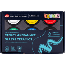 Краска акриловая по стеклу и керамике "Декола", набор 6 цветов