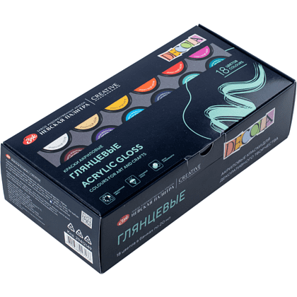 Краска акриловая глянцевая "Декола", набор 18 цветов, 20 мл, банки - 9