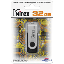 USB Flash накопитель 2.0 32 Gb SWIVEL BLACK, пластик, металл, Mirex