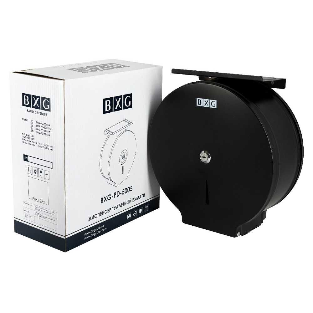 Диспенсер BXG-PD-5005B для туалетной бумаги в средних и больших рулонах, металл, черный, матовый - 2