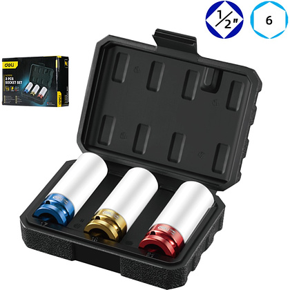 Набор головок торцевых ударных Deli YS EDL2003Q, 17/19/21 мм, 1/2", 3шт, кейс, ассорти - 2