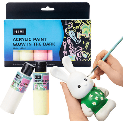 Краски акриловые "Himi", 6 цветов, светящиеся в темноте, флаконы - 6