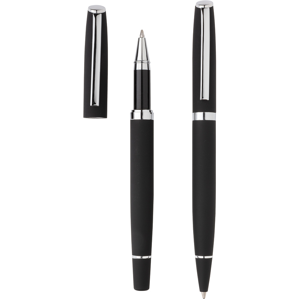 Набор ручек "Deluxe": ручка шариковая автоматическая и роллер, черный, серебристый - 3