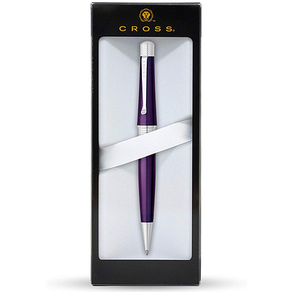 Ручка шариковая автоматическая "Cross Beverley", 0.7 мм, пурпурный, серебристый, стерж. черный - 3