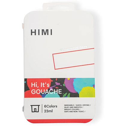 Краски гуашевые "Himi Jelly Cup.Glow in the dark. Bright color", набор 6 цветов, 23 мл., кювета, пластиковый футляр - 8