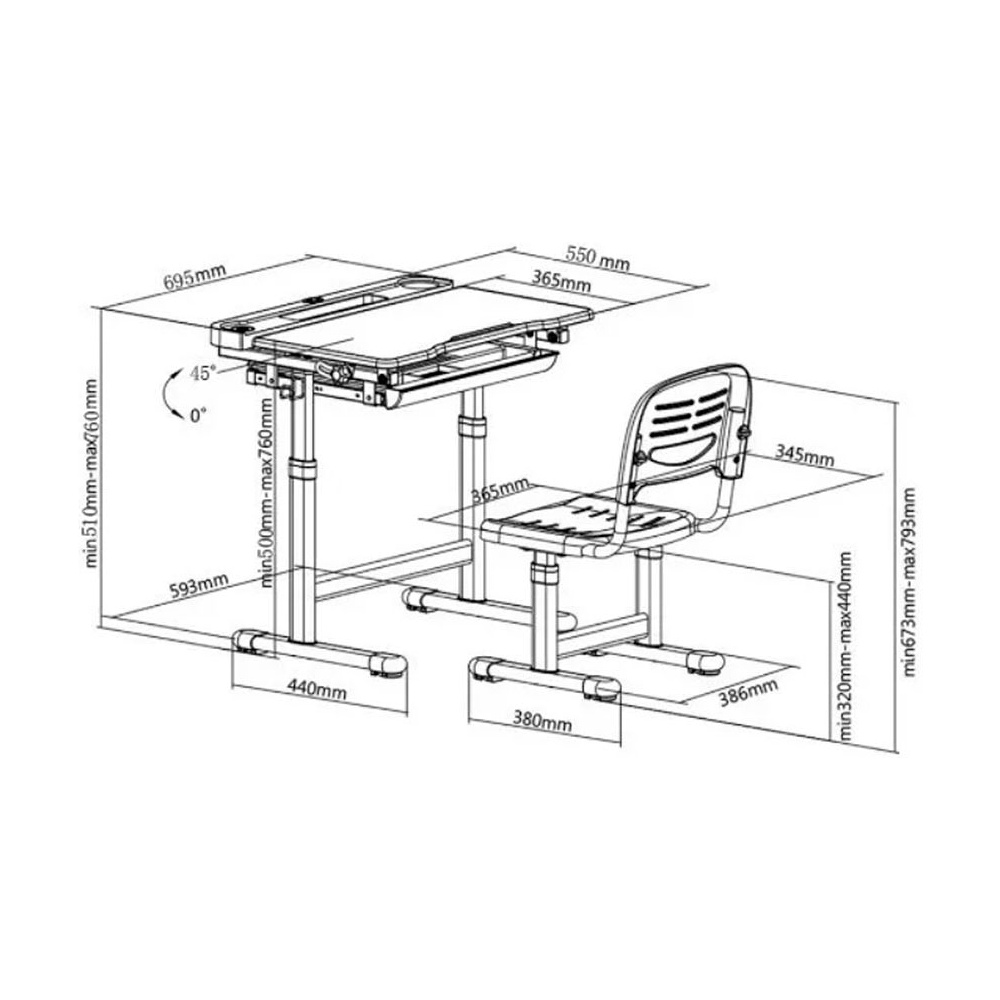 Комплект растущей мебели "CUBBY Vanda Grey": парта + стул, серый - 5