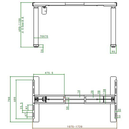 Каркас стола с эл. приводом одномоторный AOKE AK02YJYT-TY-A-F.WH (1075-1720)*600мм,aoke, цвет белый (Well Desk Evolution) - 2
