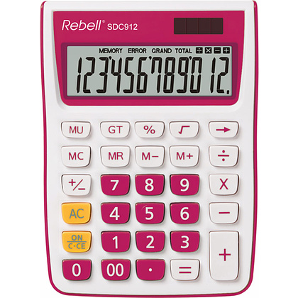 Калькулятор настольный "Rebell- SDC912-PK", бело-розовый