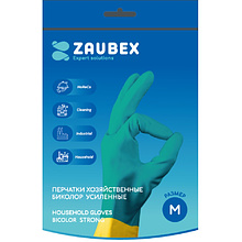Перчатки латексные хозяйственные Zaubex БИКОЛОР, усиленные, р-р M, зеленый, желтый