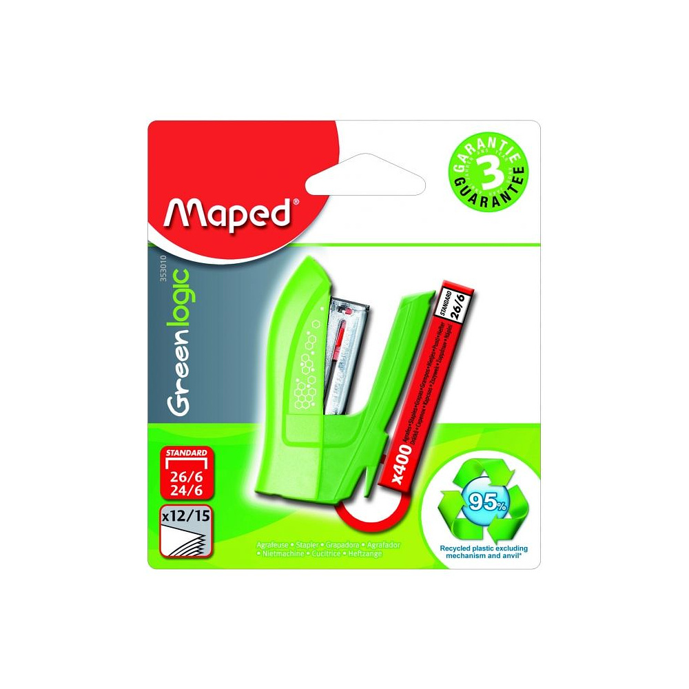 Скобосшиватель Maped "Greenlogic", №10, 15 листов, ассорти - 3