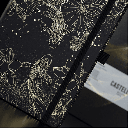 Блокнот "Total Black goldfish gold", А5, 96 листов, на резинке, черный, золотистый, срез черный - 7