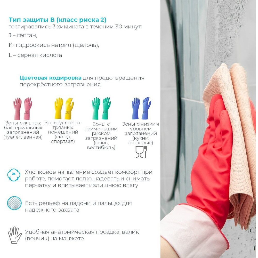 Перчатки латексные HQ Profiline, р-р L, с х/б покрытием, зеленый - 10