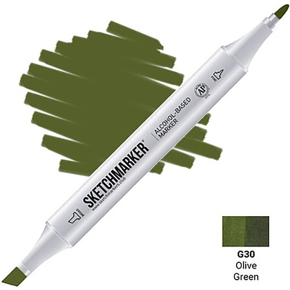 Маркер перманентный двусторонний "Sketchmarker", G30 зеленый оливковый