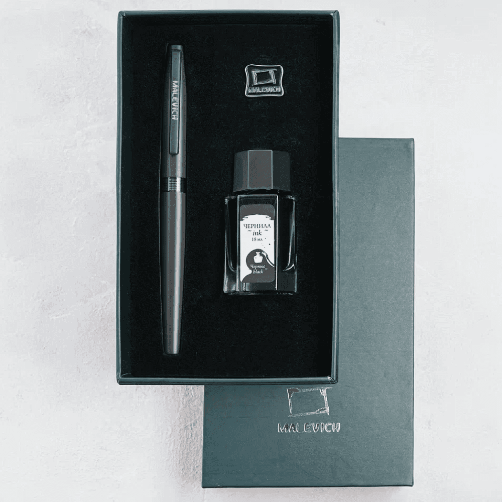 Ручка перьевая EF "Малевичъ", металл, с конвертером, набор чернила + значок, мокрый асфальт - 11