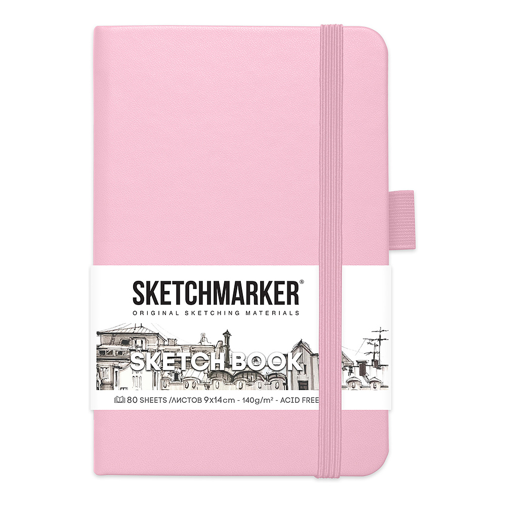 Скетчбук "Sketchmarker", 9x14 см, 140 г/м2, 80 листов, розовый