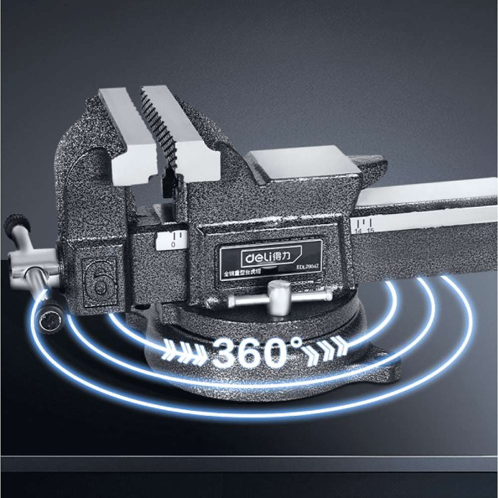 Тиски стальные Deli YS EDL2904Z, поворотные, с наковальней, 4"-100 мм - 4