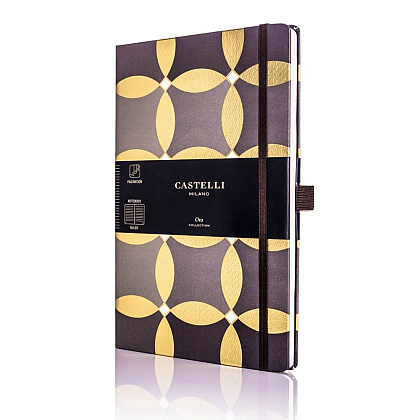 Блокнот Castelli Milano "Oro Circles", А5, 120 листов, линейка, серый, золотистый