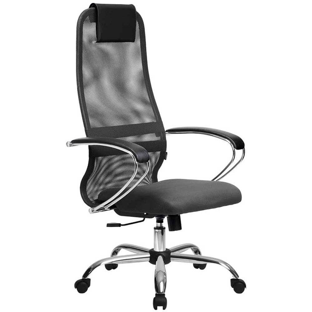 Кресло для руководителя "Metta BK-8", ткань, сетка, металл, серый