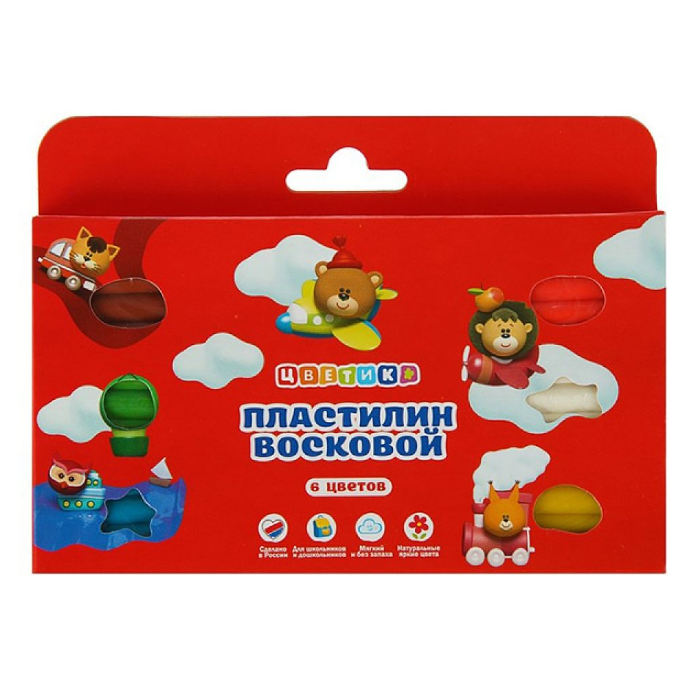 Пластилин 6 цветов набор "Цветик" восковой - 5