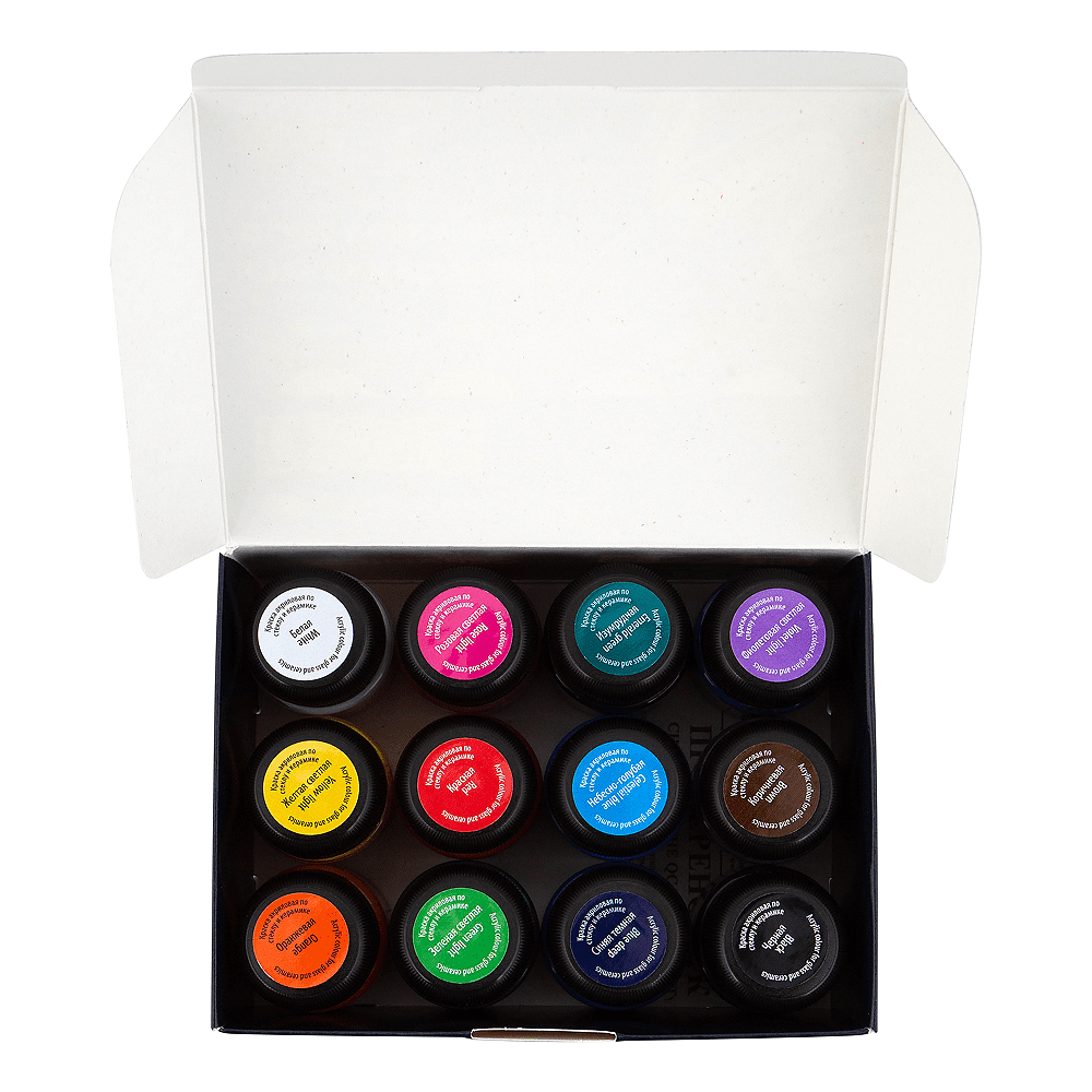 Краска акриловая по стеклу и керамике "Декола", набор 12 цветов, 20 мл, банки - 4