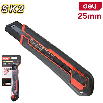 Нож строительный Deli RS EDL025G, 25 мм, универсальный, черный, красный - 2