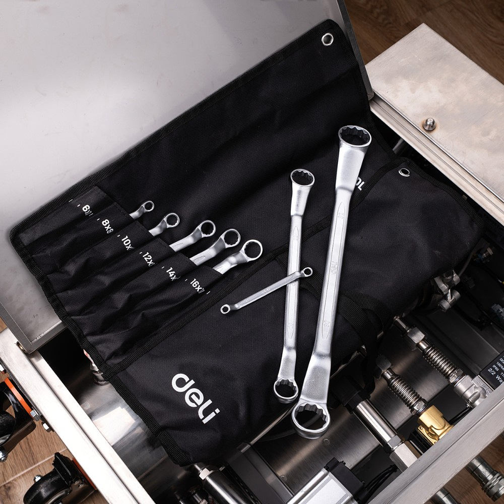 Набор ключей накидных изогнутых Deli YS EDL150012A, 6-32 мм, 12 шт., чехол, черный - 8