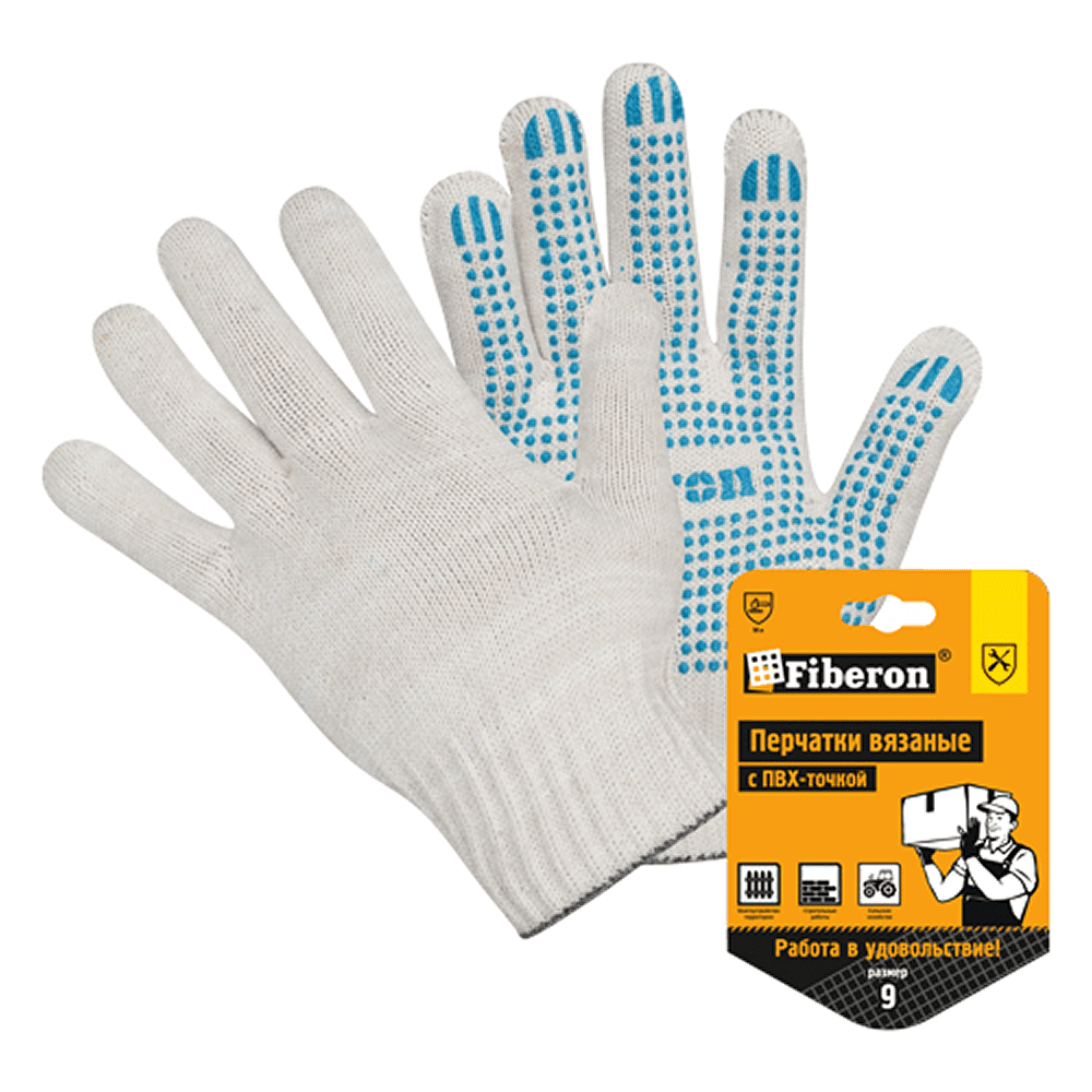 Перчатки трикотажные х/б, с ПВХ покрытием Точка из 6-и нитей, 10 кл. вязки, белый, в и/у