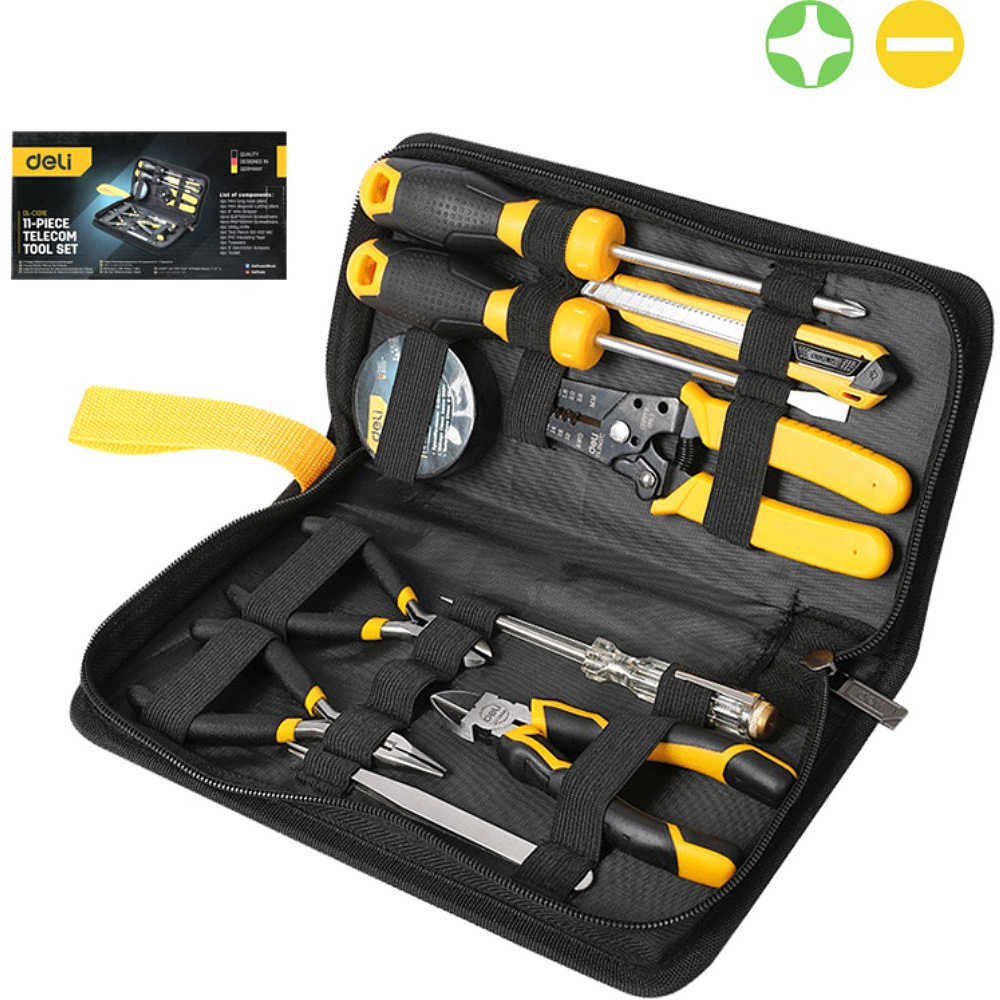 Набор ручного инструмента Deli YS EDL-C1011E, 11 предметов, сумка, черный, желтый - 2